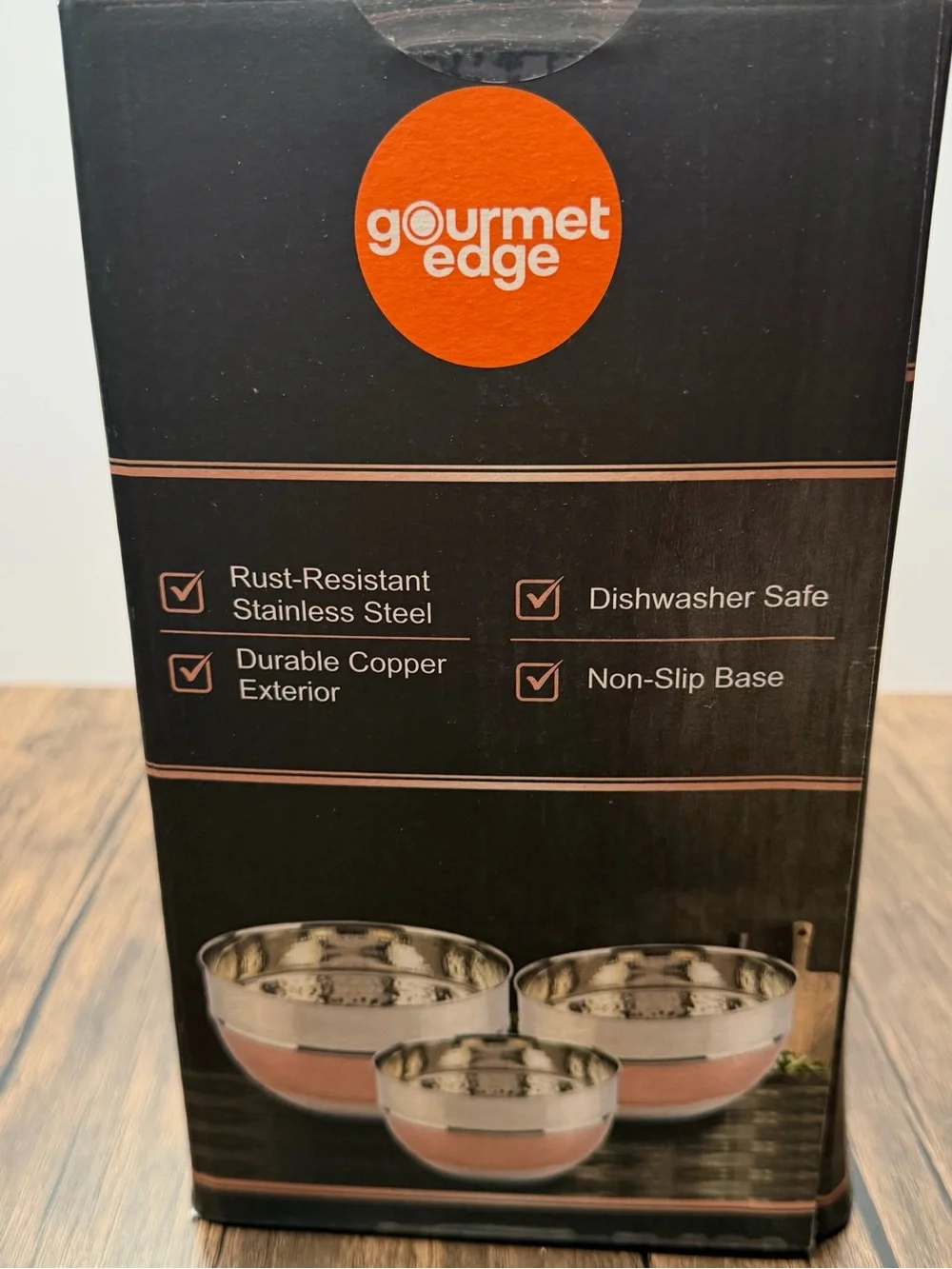New Stainless Steel 3-Piece Mixing Bowl Set - copper and Silver